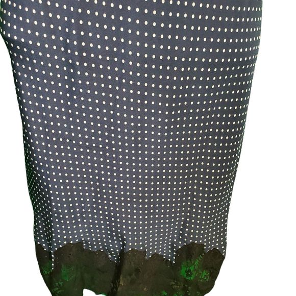 Gold Hawk Silk Lace Slip Dress Polka Dot Spaghetti Strap Sweetheart Navy Sz S-L - Picture 3 of 7